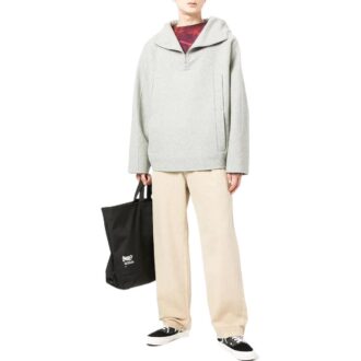 Off-White Herre FW22 Ensfarget halvglidelås-genser med hette i ull Grå