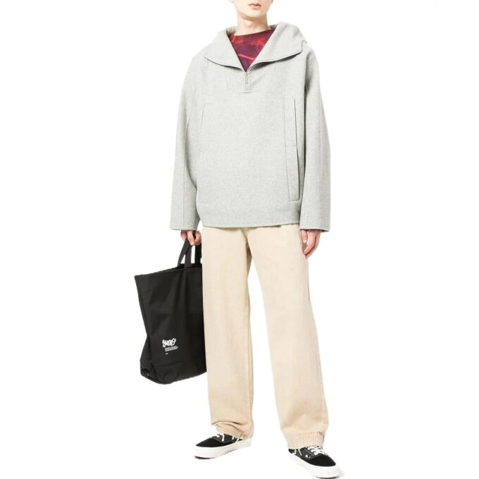 Off-White Herre FW22 Ensfarget halvglidelås-genser med hette i ull Grå
