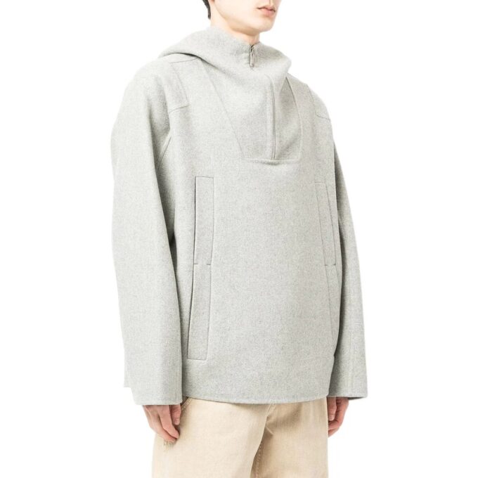 Off-White Herre FW22 Ensfarget halvglidelås-genser med hette i ull Grå