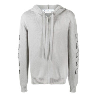 Off-White Herre FW22 Ensfarget jakke med logo-trykk og hette, lys grå