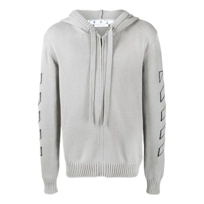 Off-White Herre FW22 Ensfarget jakke med logo-trykk og hette, lys grå