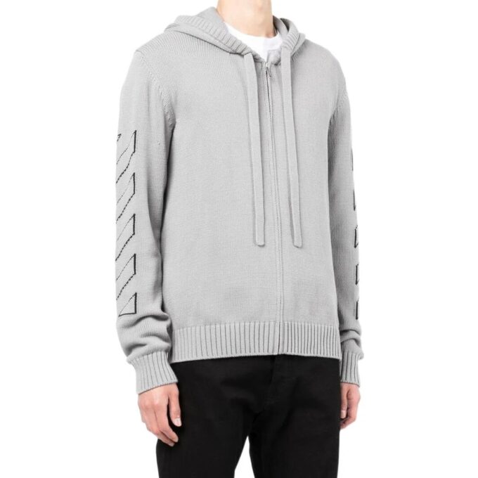 Off-White Herre FW22 Ensfarget jakke med logo-trykk og hette, lys grå