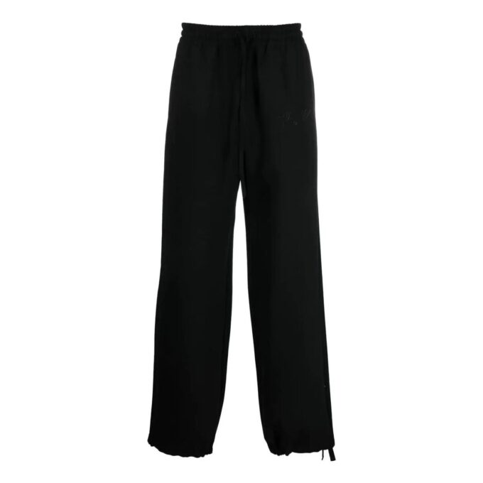 Off-White Herre FW22 Ensfarget Logo-brodert Rett Sportsbukser/Joggebukser Løs Passform Svart