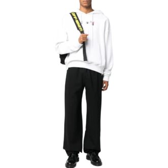 Off-White Herre FW22 Ensfarget Logo-brodert Rett Sportsbukser/Joggebukser Løs Passform Svart