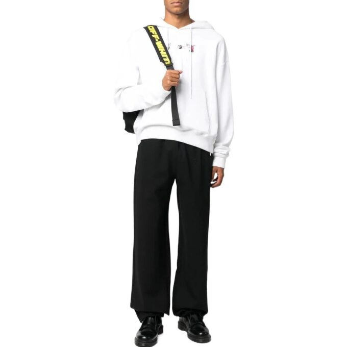 Off-White Herre FW22 Ensfarget Logo-brodert Rett Sportsbukser/Joggebukser Løs Passform Svart