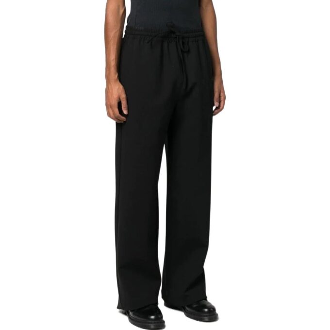 Off-White Herre FW22 Ensfarget Logo-brodert Rett Sportsbukser/Joggebukser Løs Passform Svart