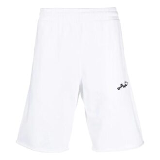 Off-White Herre FW22 Ensfarget Logo Brodert Rett Sportsshorts Vanlig versjon Hvit