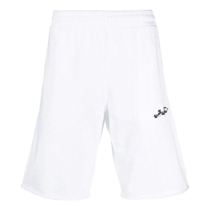 Off-White Herre FW22 Ensfarget Logo Brodert Rett Sportsshorts Vanlig versjon Hvit