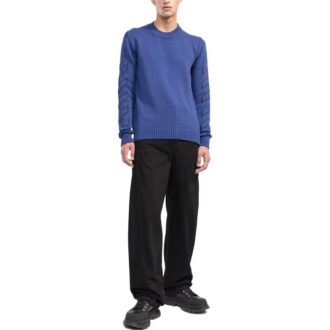 Off-White Herre FW22 Ensfarget Logo-brodert Rundhalset Pullover Langermet Ullgenser Blå