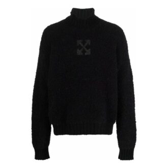 Off-White Herre FW22 Ensfarget Logo-trykk Høyhalset ullgenser Versjon Svart