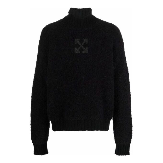 Off-White Herre FW22 Ensfarget Logo-trykk Høyhalset ullgenser Versjon Svart