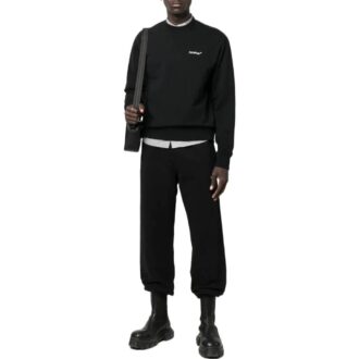 Off-White Herre FW22 Ensfarget Logo-trykk Rund hals Langermet versjon Svart