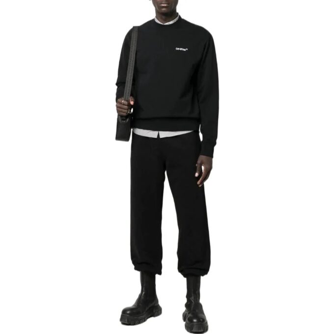 Off-White Herre FW22 Ensfarget Logo-trykk Rund hals Langermet versjon Svart