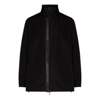 Off-White Herre FW22 Ensfarget Logo Webbing Glidelås Stående Krage Jakke Svart