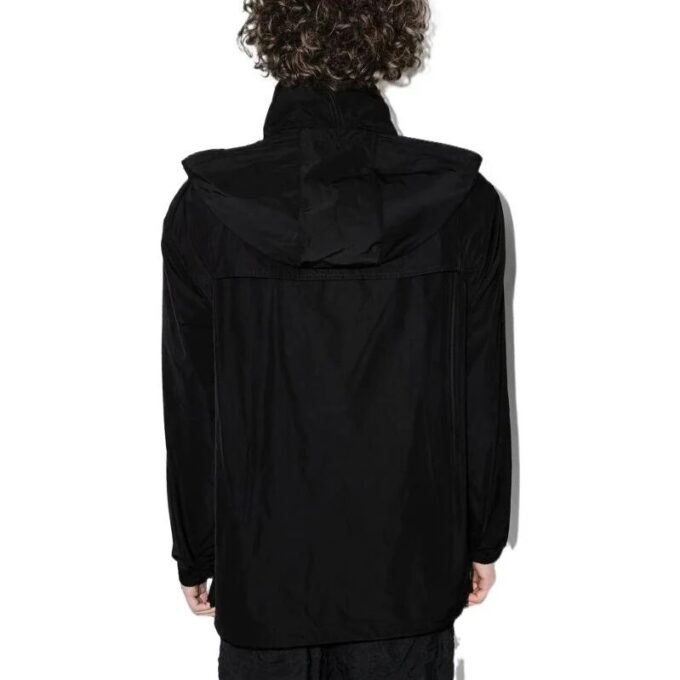 Off-White Herre FW22 Ensfarget Logo Webbing Glidelås Stående Krage Jakke Svart