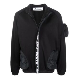 Off-White Herre FW22 Ensfarget Logo Webbing Glidelåsjakke Svart