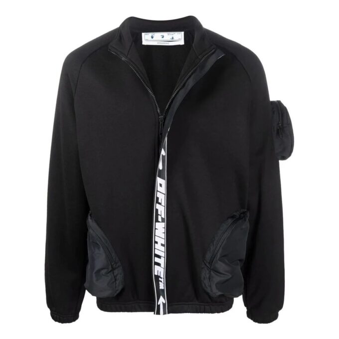 Off-White Herre FW22 Ensfarget Logo Webbing Glidelåsjakke Svart