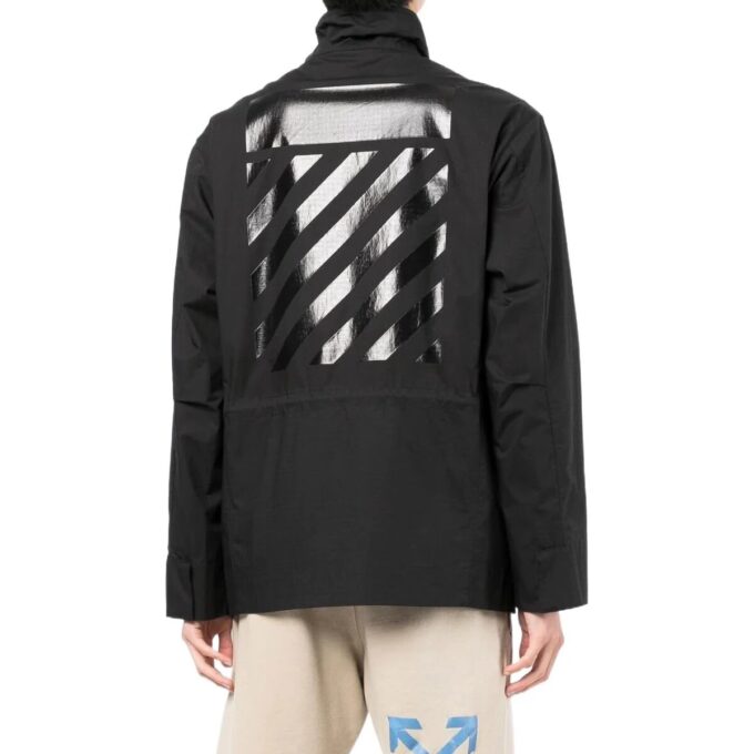 Off-White Herre FW22 Ensfarget Lomme Glidelås Bak Trykk Svart Jakke