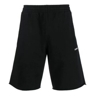 Off-White Herre FW22 Ensfarget med logo-trykk, elastisk linning, sportsshorts, standardversjon, svart