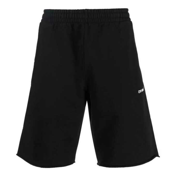 Off-White Herre FW22 Ensfarget med logo-trykk, elastisk linning, sportsshorts, standardversjon, svart