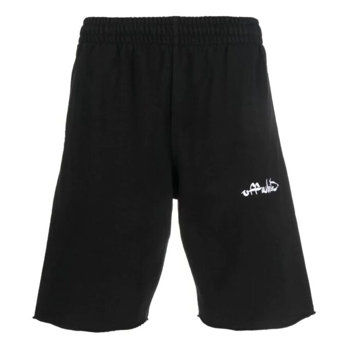 Off-White Herre FW22 ensfarget med logotrykk, rette sportsshorts, vanlig versjon, svart
