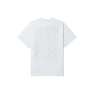 Off-White Herre FW22 Ensfarget med stripe på ryggen, rund hals og korte ermer, hvit T-skjorte