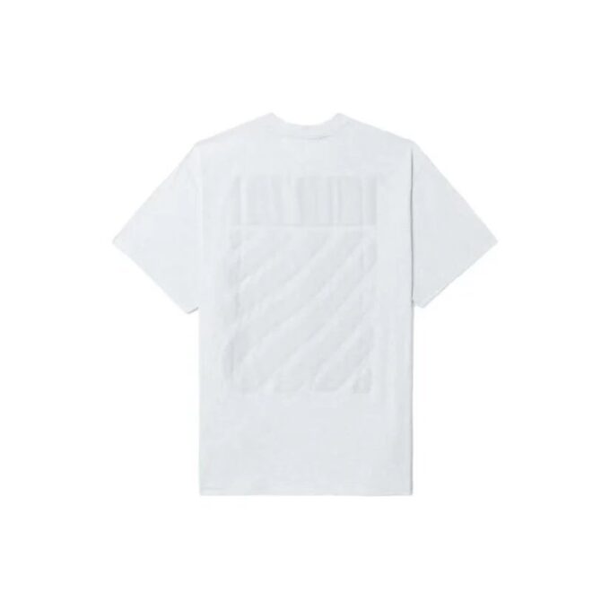 Off-White Herre FW22 Ensfarget med stripe på ryggen, rund hals og korte ermer, hvit T-skjorte
