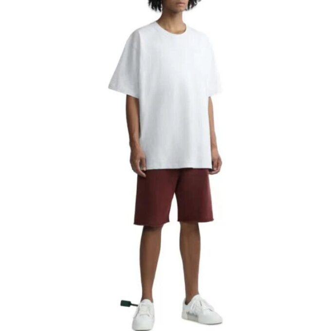 Off-White Herre FW22 Ensfarget med stripe på ryggen, rund hals og korte ermer, hvit T-skjorte