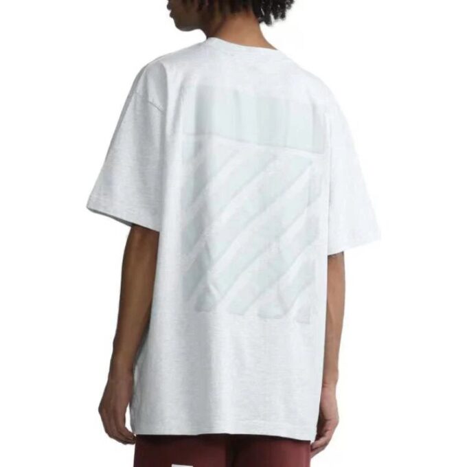Off-White Herre FW22 Ensfarget med stripe på ryggen, rund hals og korte ermer, hvit T-skjorte