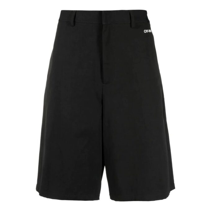 Off-White Herre FW22 Ensfarget mønstertrykk, rette Shorts, svart