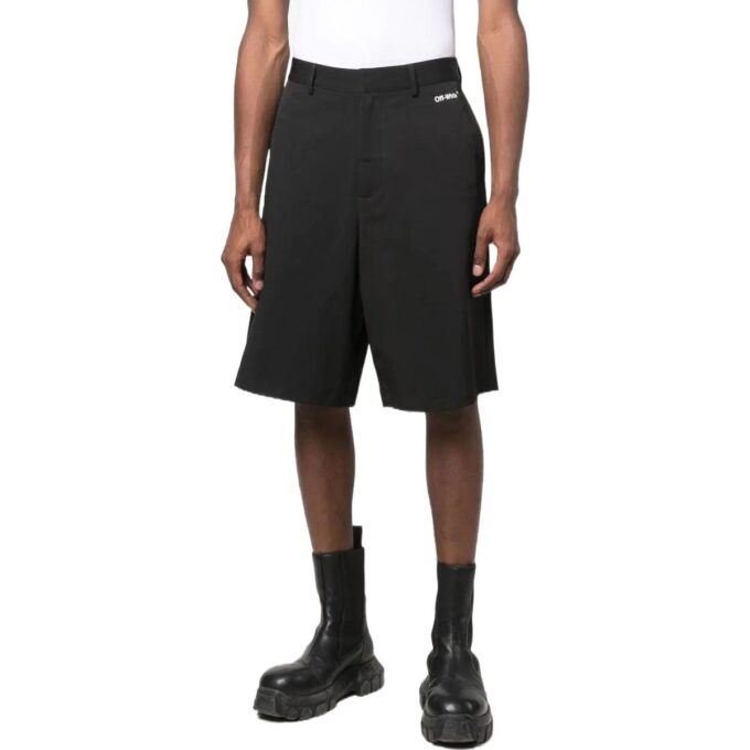 Off-White Herre FW22 Ensfarget mønstertrykk, rette Shorts, svart