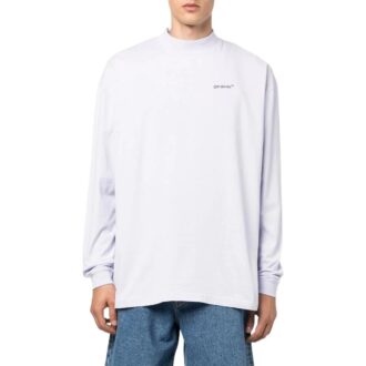 Off-White Herre FW22 Ensfarget Pilemønster Logo-trykk Rund hals Hvit