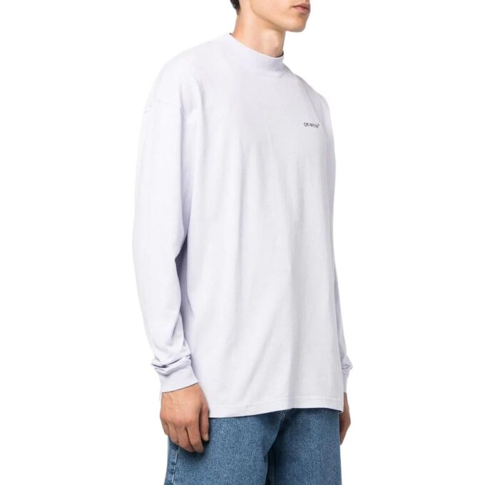 Off-White Herre FW22 Ensfarget Pilemønster Logo-trykk Rund hals Hvit
