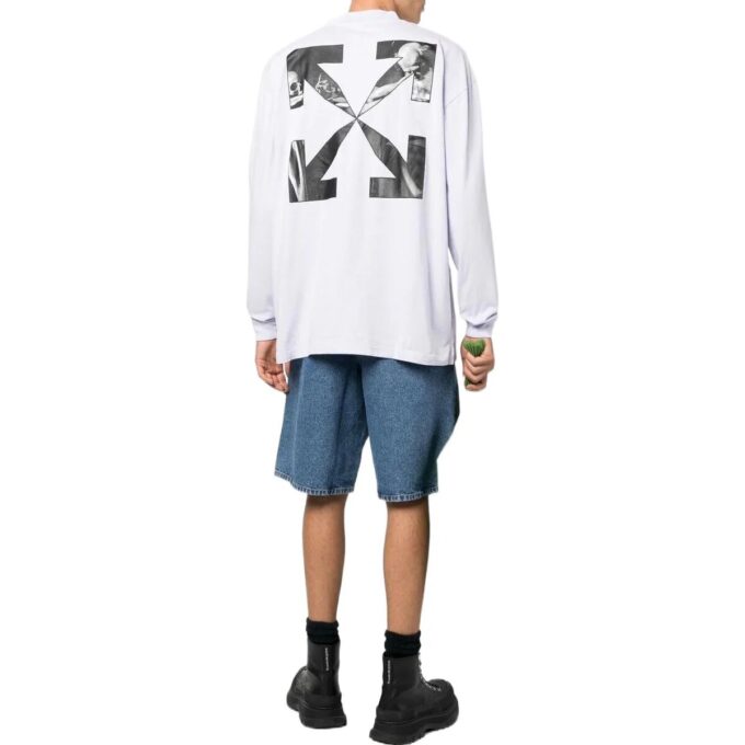 Off-White Herre FW22 Ensfarget Pilemønster Logo-trykk Rund hals Hvit
