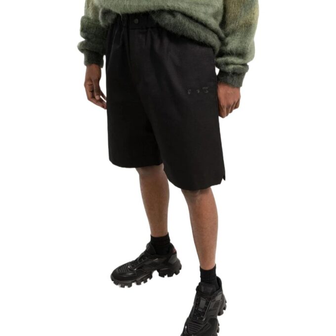Off-White Herre FW22 Ensfarget Rett Casual Shorts Løs Passform Svart