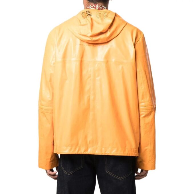 Off-White Herre FW22 Ensfarget Rett Glidelås Jakke med hette Versjon Oransje Gul