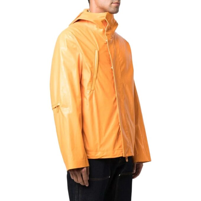 Off-White Herre FW22 Ensfarget Rett Glidelås Jakke med hette Versjon Oransje Gul