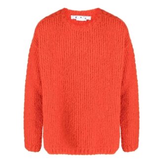 Off-White Herre FW22 Ensfarget Rundhalset Logo-brodert Langermet Ullgenser Løs Passform Oransje