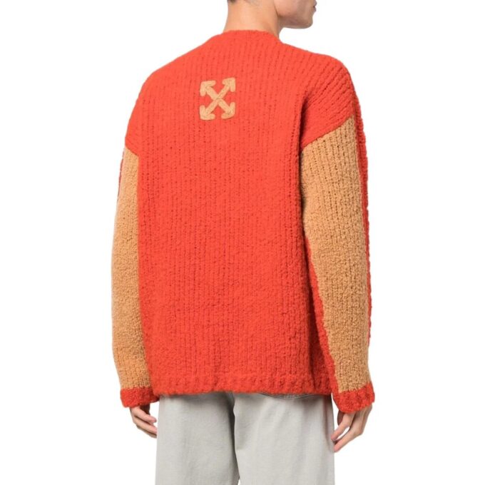 Off-White Herre FW22 Ensfarget Rundhalset Logo-brodert Langermet Ullgenser Løs Passform Oransje
