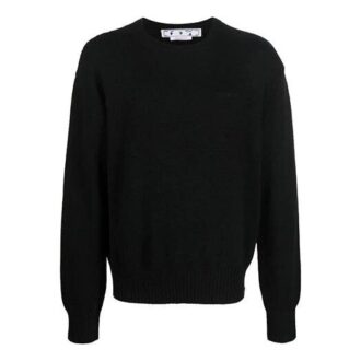 Off-White Herre FW22 Ensfarget Rundhalset Pullover Strikket Ullgenser Løs Passform Svart