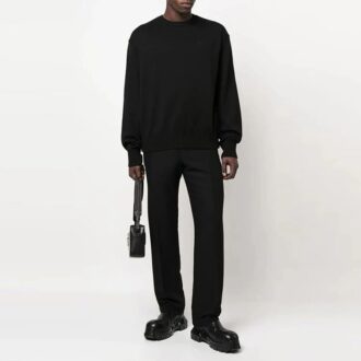 Off-White Herre FW22 Ensfarget Rundhalset Pullover Strikket Ullgenser Løs Passform Svart