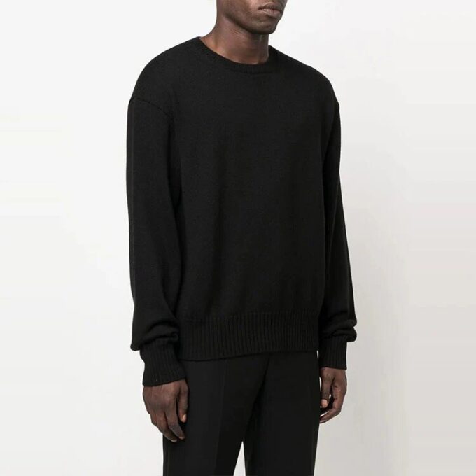 Off-White Herre FW22 Ensfarget Rundhalset Pullover Strikket Ullgenser Løs Passform Svart