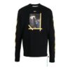 Off-White Herre FW22 Ensfarget Rundhalset T-skjorte med trykk og lange ermer i svart