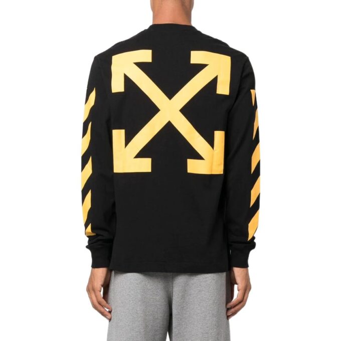 Off-White Herre FW22 Ensfarget Rundhalset T-skjorte med trykk og lange ermer i svart
