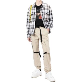 Off-White Herre FW22 Ensfarget Stor Lomme Snøring Casual Bukser/Lange Bukser Versjon Beige