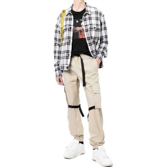 Off-White Herre FW22 Ensfarget Stor Lomme Snøring Casual Bukser/Lange Bukser Versjon Beige