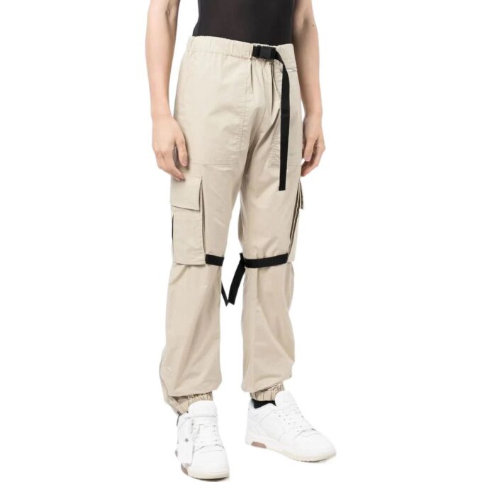 Off-White Herre FW22 Ensfarget Stor Lomme Snøring Casual Bukser/Lange Bukser Versjon Beige