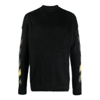 Off-White Herre FW22 Ensfarget Stripe Mønster Langermet Ullgenser Versjon Svart
