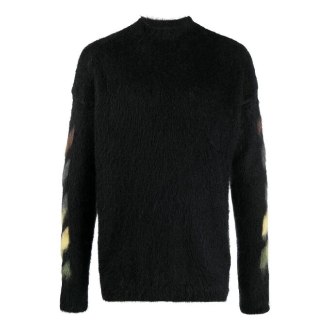 Off-White Herre FW22 Ensfarget Stripe Mønster Langermet Ullgenser Versjon Svart