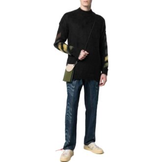 Off-White Herre FW22 Ensfarget Stripe Mønster Langermet Ullgenser Versjon Svart